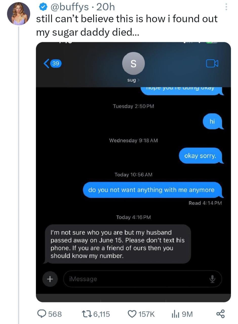 Woman reveals how she discovered her sugar daddy had died