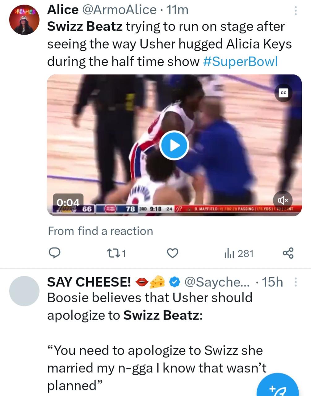 Swizz Beatz reacts to intimate performance between wife Alicia Keys and Usher at Superbowl
