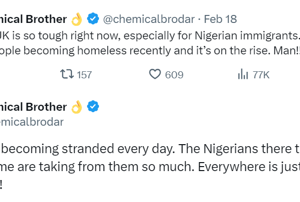 The number of Nigerians that are becoming homeless in the U.K is on the rise – Twitter user laments