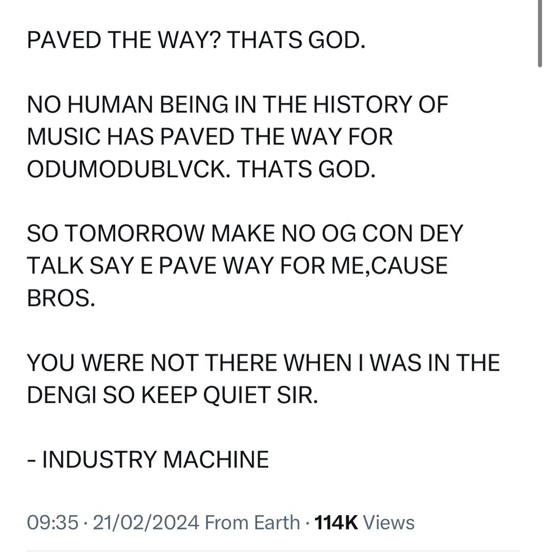 None of you paved the way for anyone, God did - Singer Odumofu Blvck tells Eedris Abdulkareem, others