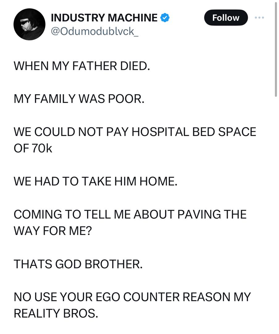 None of you paved the way for anyone, God did - Singer Odumofu Blvck tells Eedris Abdulkareem, others