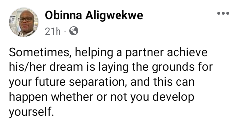 Sometimes, helping a partner achieve his/her dream is laying the grounds for your future separation – Nigerian doctor says