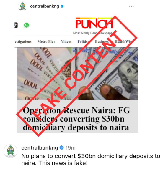 CBN denies plans to convert  billion domiciliary deposits into Naira
