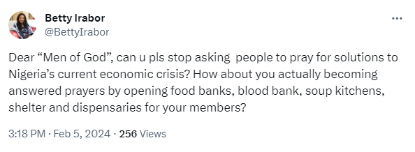 Can you please stop asking  people to pray for solutions to Nigeria?s current economic crisis?- Betty Irabor writes Nigerian clergymen