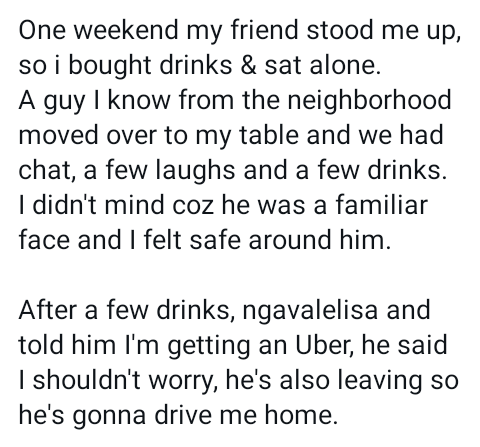 A guy I know raped me while I was drunk - South African lady reveals why she hates partying and drinking alcohol as she shares her harrowing story