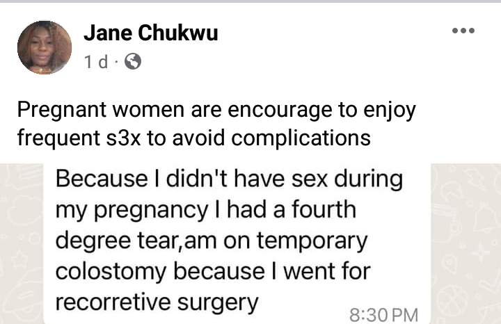 Nigerian doctor schools woman who claimed she had a perineal tear during childbirth because she didn’t have s*x while pregnant