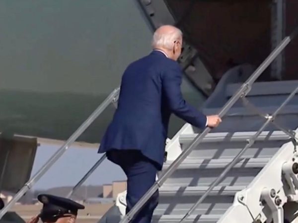 Joe Biden stumbles twice while boarding Air Force One despite using short stairs to avoid tripping (video)
