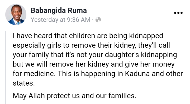 Organ harvesting: Nigerian man claims children are being kidnapped for their kidneys in Kaduna
