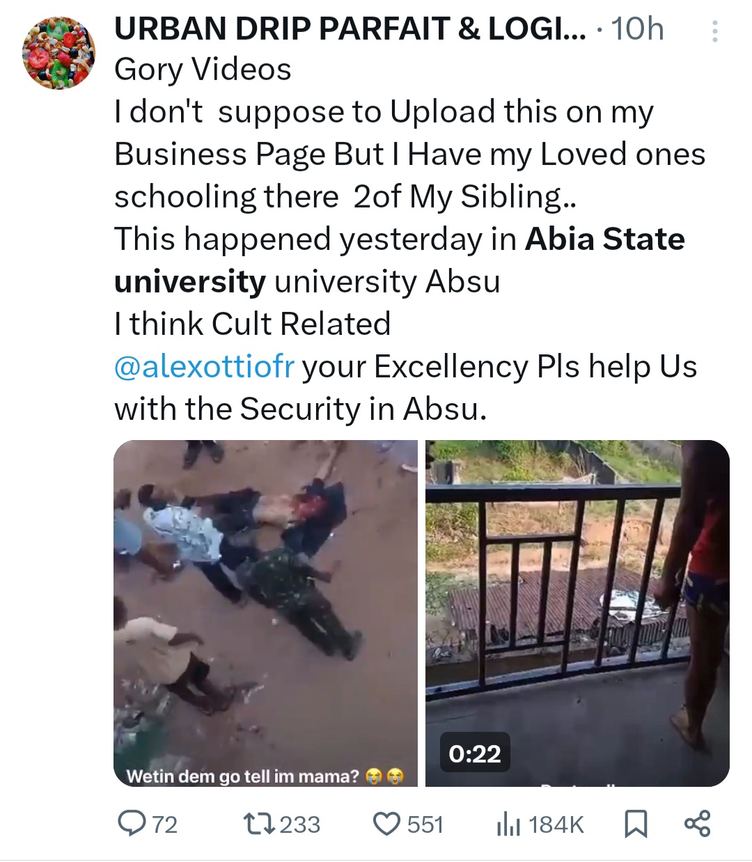 Final year ABSU student is chased down and shot dead by cultist in shocking attack caught on video