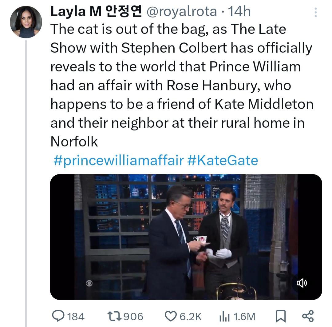 "I think we all know who the alleged other woman is" Stephen Colbert trolls Prince William amid alleged affair with Kate Middleton