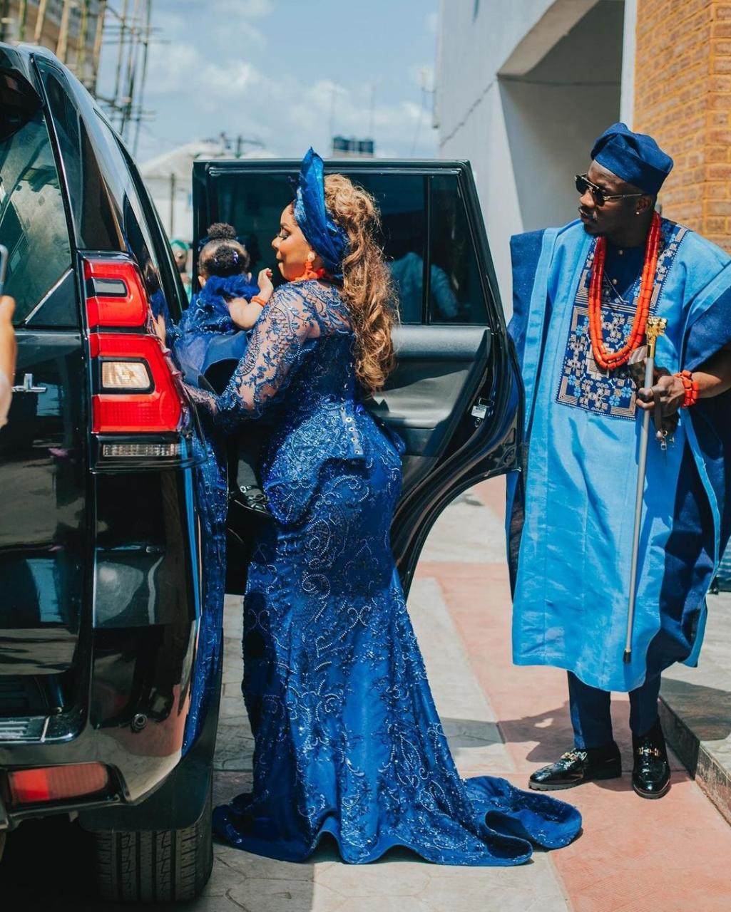 "My husband paid in full and extra" Reality star, Queen Mercy Atang says as she and her daughter go home with her husband (photos)