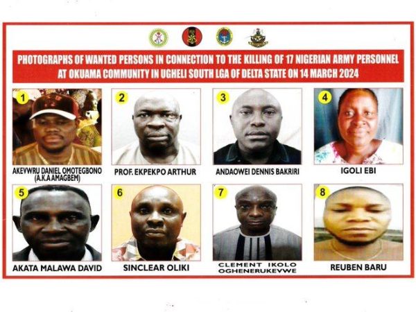 Army declares eight wanted in connection with the k!lling of its officers in Okuama