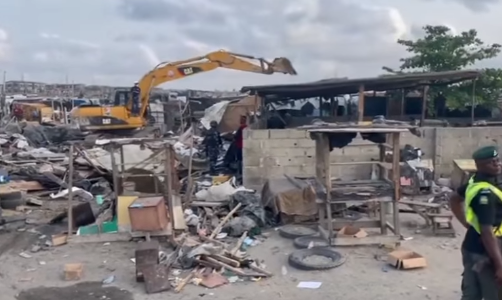 Lagos state government destroy illegal structures and shanties built around Jakande Estate, and Maiyegun, Lekki
