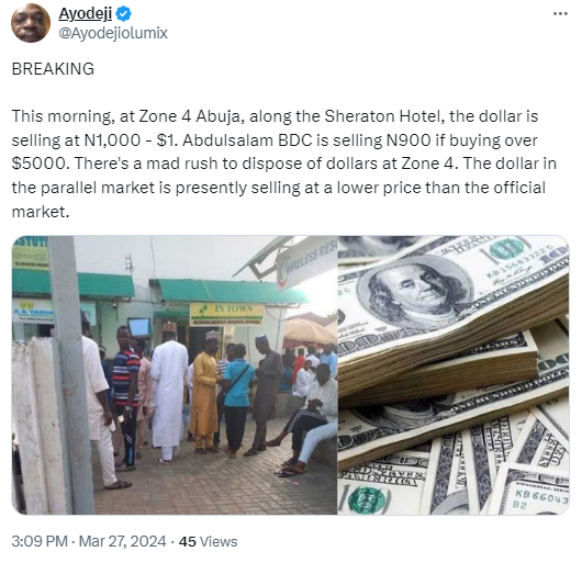 Dollar not selling at N1,000/- BDCs debunk viral post