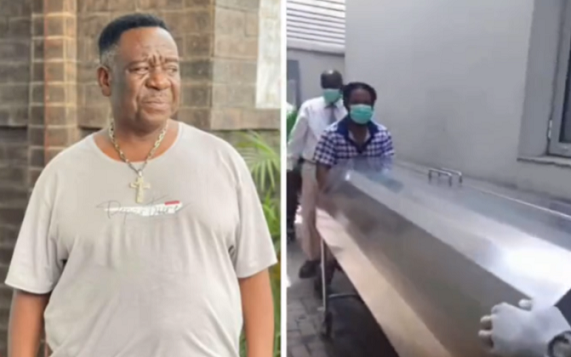 Mr. Ibu’s wife cries uncontrollably as his corpse is wheeled out of the morgue