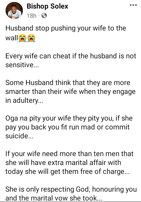 Your wives are respecting God and honouring you - Nigerian man tells cheating husbands after seeing the caliber of men in his wife