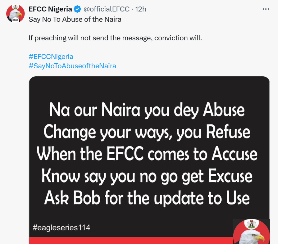 Ask Bob for update ? EFCC tells those who abuse Naira