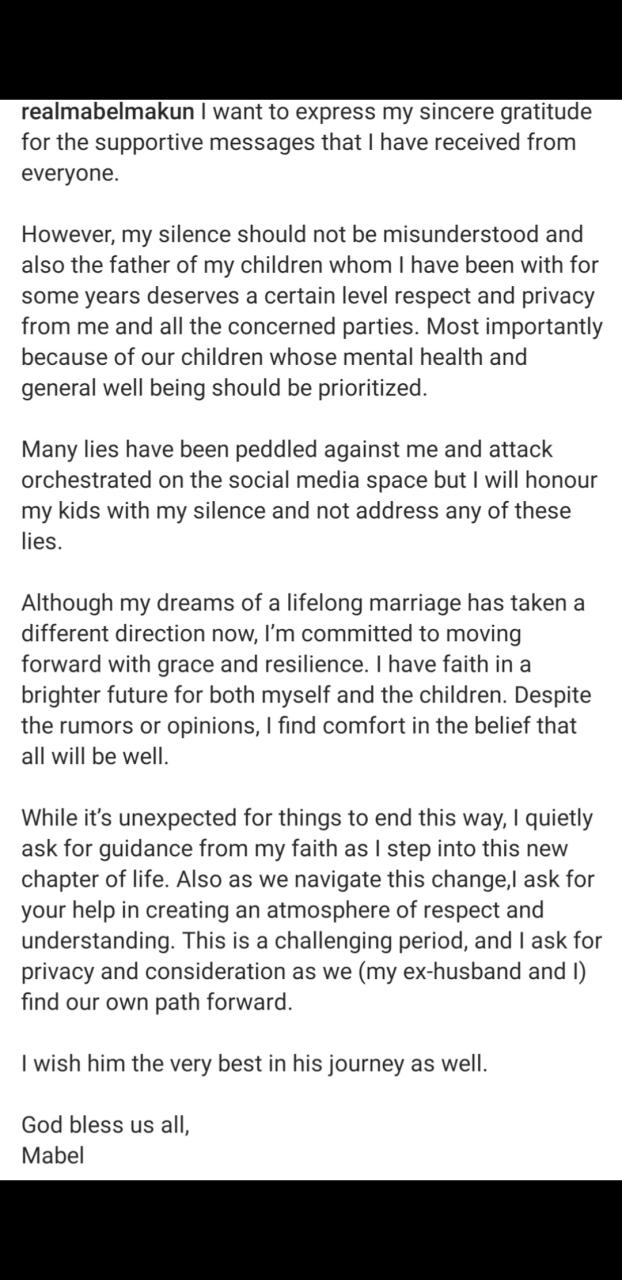 This is a challenging period for my ex husband and I. I ask for consideration - Mabel Makun addresses people peddling lies against her and AY Makun