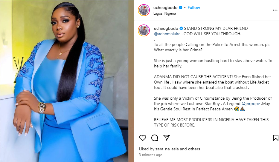 What exactly is her Crime? She did not cause any accident - Uche Ogbodo defends movie producer Adanma Luke