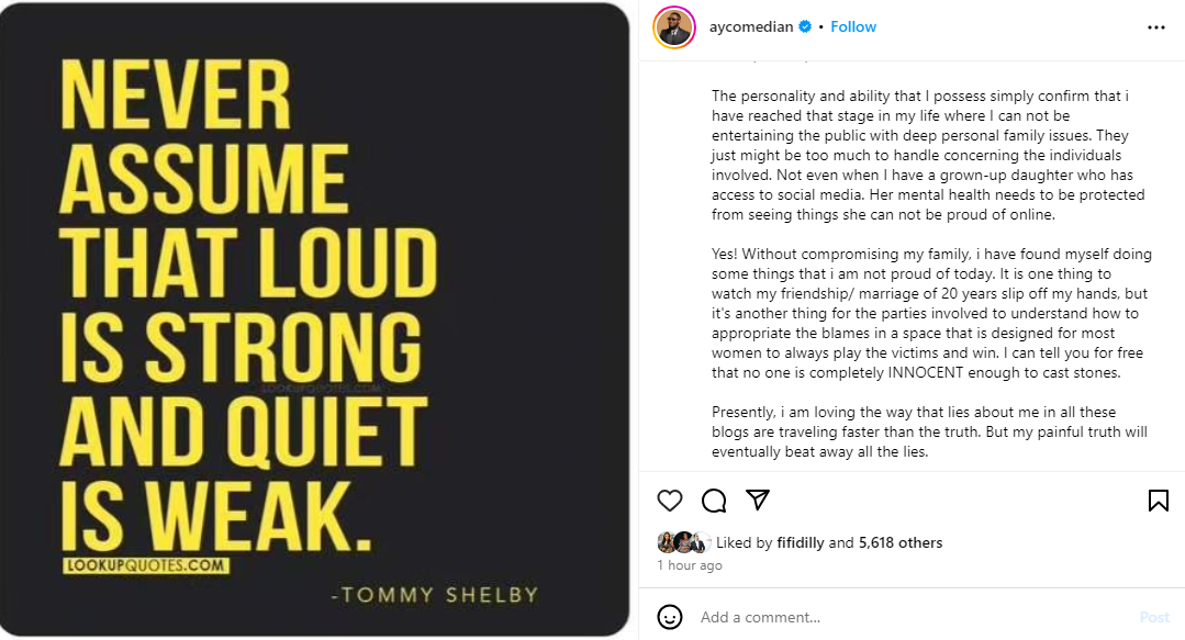 Mabel Makun drops interesting quote moments after her husband, Ay Makun, confirmed rumors of crisis in their marriage