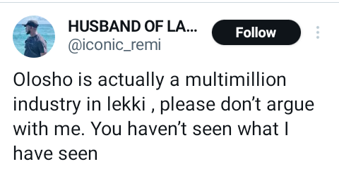 Olosho is a multimillion industry in Lekki – Nigerian man claims