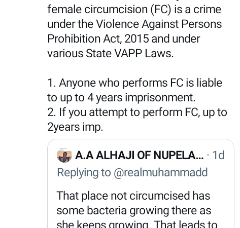 Female circumcision attracts four-year imprisonment – NAPTIP warns after man encouraged FGM of baby girls to ”prevent” high s*x urge when they grow up