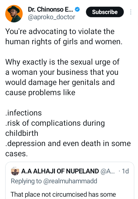 Female circumcision attracts four-year imprisonment - NAPTIP warns after man encouraged FGM of baby girls to 
