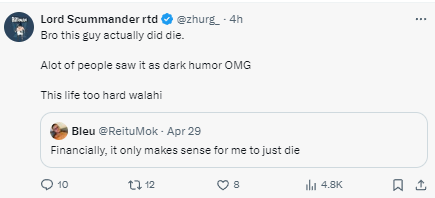 Man reportedly takes his life after tweeting about financial difficulties