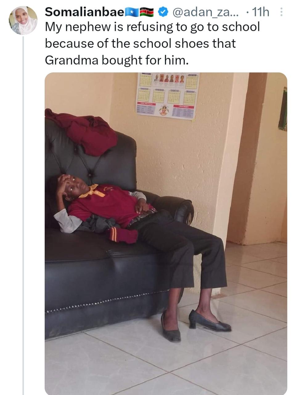 Boy refuses to go to school because of the unconventional shoes his grandmother bought for him