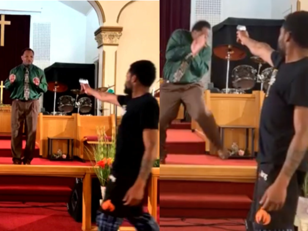 Church service comes to a halt as man pulls gun and attempts to shoot pastor (video)