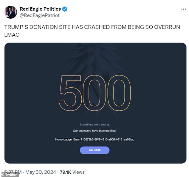 Donald Trump campaign website crashes as donations flood in after he was found guilty of�all�34�charges