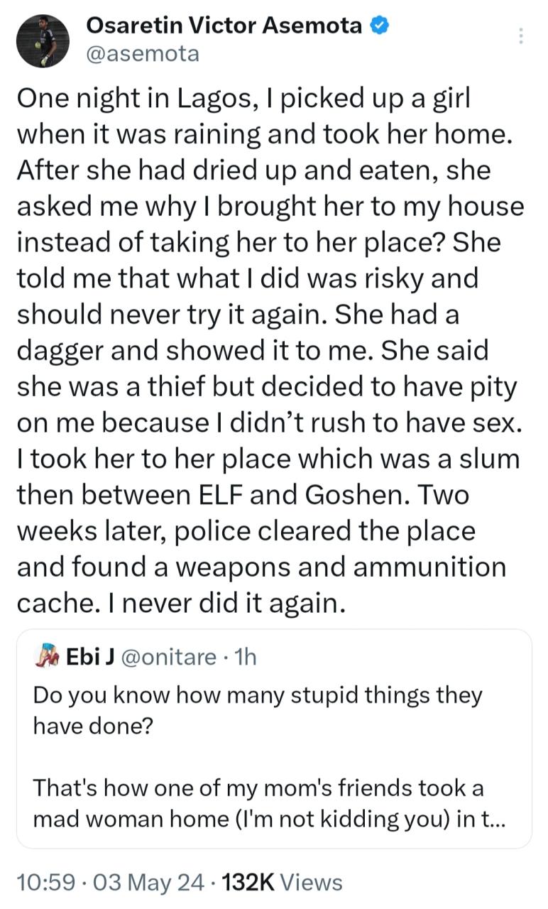 Entrepreneur,  Victor Asemota narrates encounter with strange woman he picked up and took home