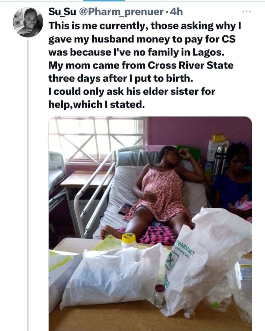 Woman cries for help after husband allegedly abandoned her in a Lagos hospital and 