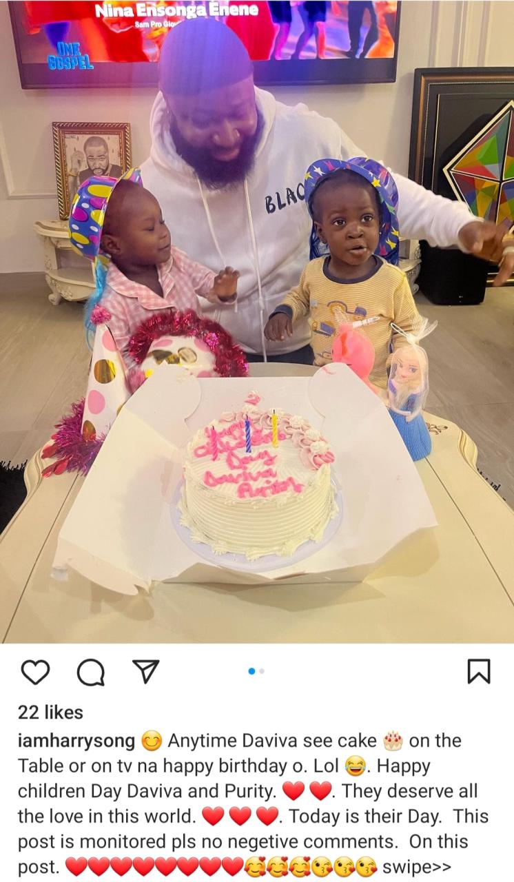Harrysong celebrates his children hours after accusing their mother of getting pregnant for another man while they were married (video)
