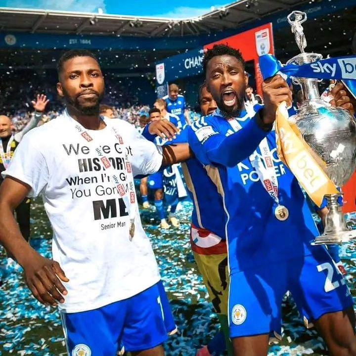 Wilfred�Ndidi�and Kelechi�Iheanacho�celebrate Leicester�City