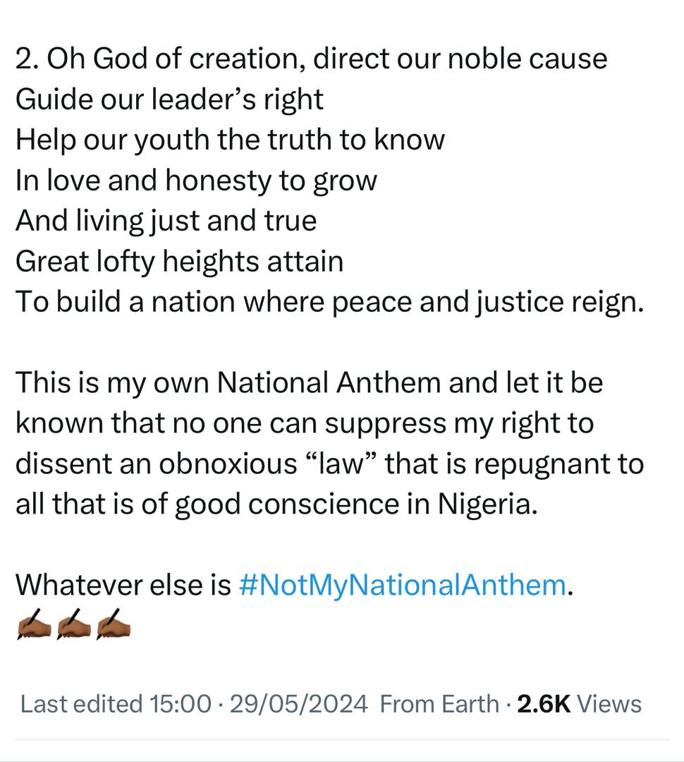 Oby Ezekwesili vows not to revert to the old National Anthem