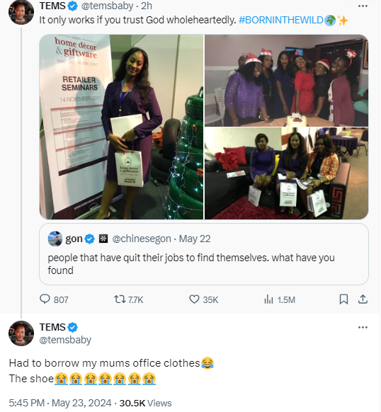 Singer Tems shares throwback photos of herself as a 9-5 worker