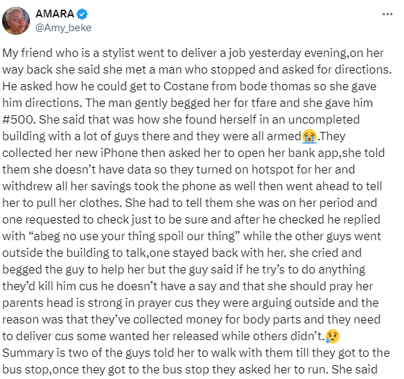 X-stories: Lady recounts how her friend got