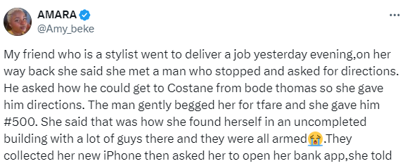  Lady recounts how her friend got ‘hypnotized’ and also dismembered by suspected ritualists after offering N500 to a beggar in Lagos