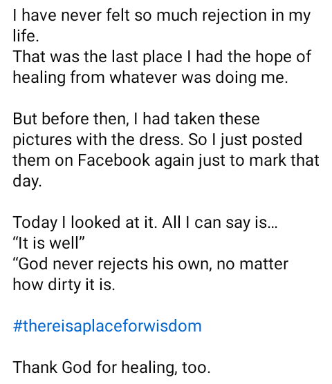 I have never felt so much rejection in my life.  - Nigerian lady narrates how she was slut-shamed in church for wearing an 