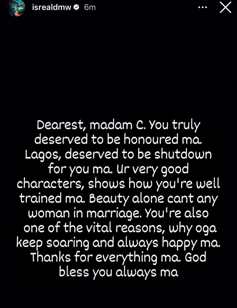 Isreal Afeare showers encomium on Davido?s wife, Chioma ahead of their main wedding