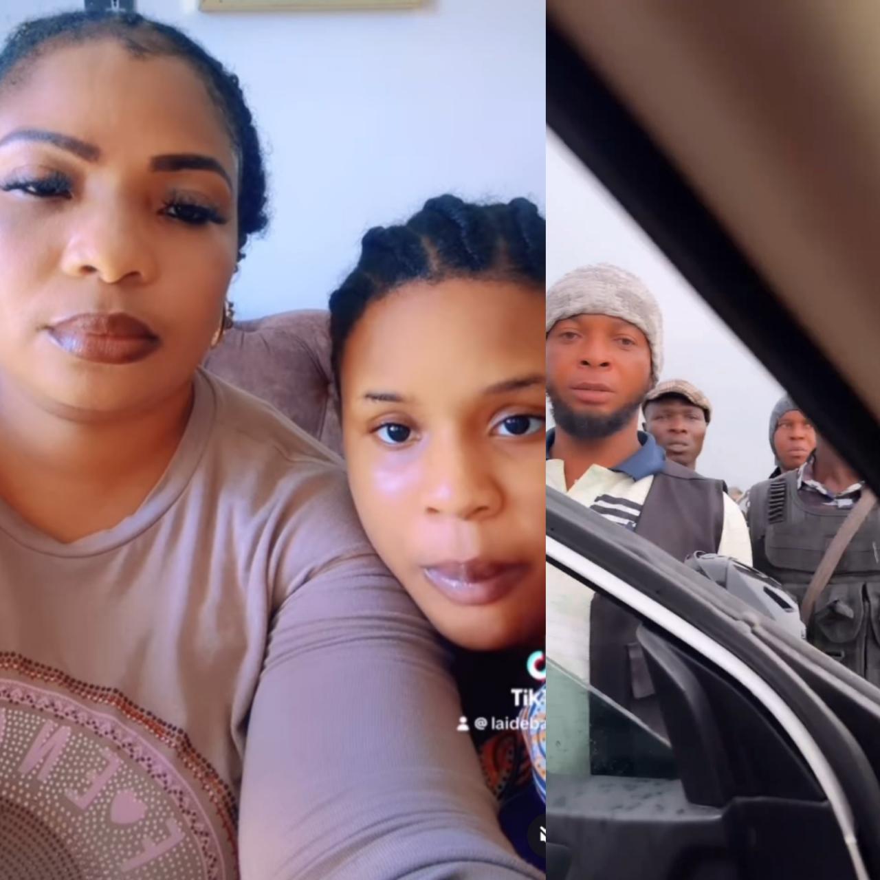 Actress Laide Bakare rages as men in police uniform “drag her down” from her vehicle and “drive off with her minor daughter” (videos)