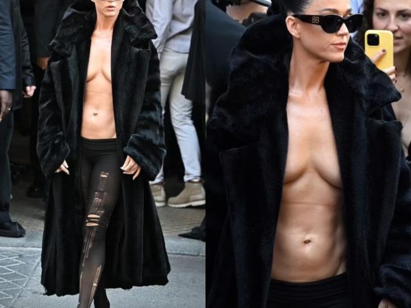 Kate Perry, 39, exposes boobs and abs as she goes braless in coat for Balenciaga Haute Coutre during Paris Fashion Week