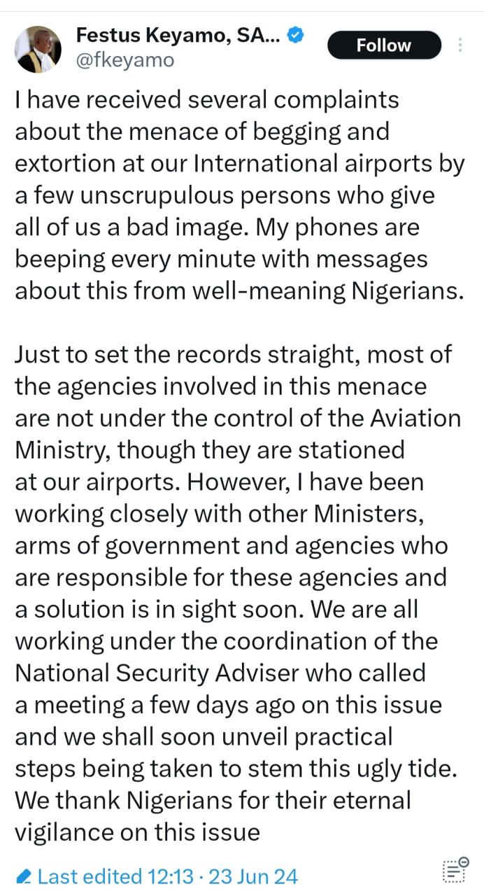 Airport extortion is beyond Aviation Ministry?s control ? Festus Keyamo says