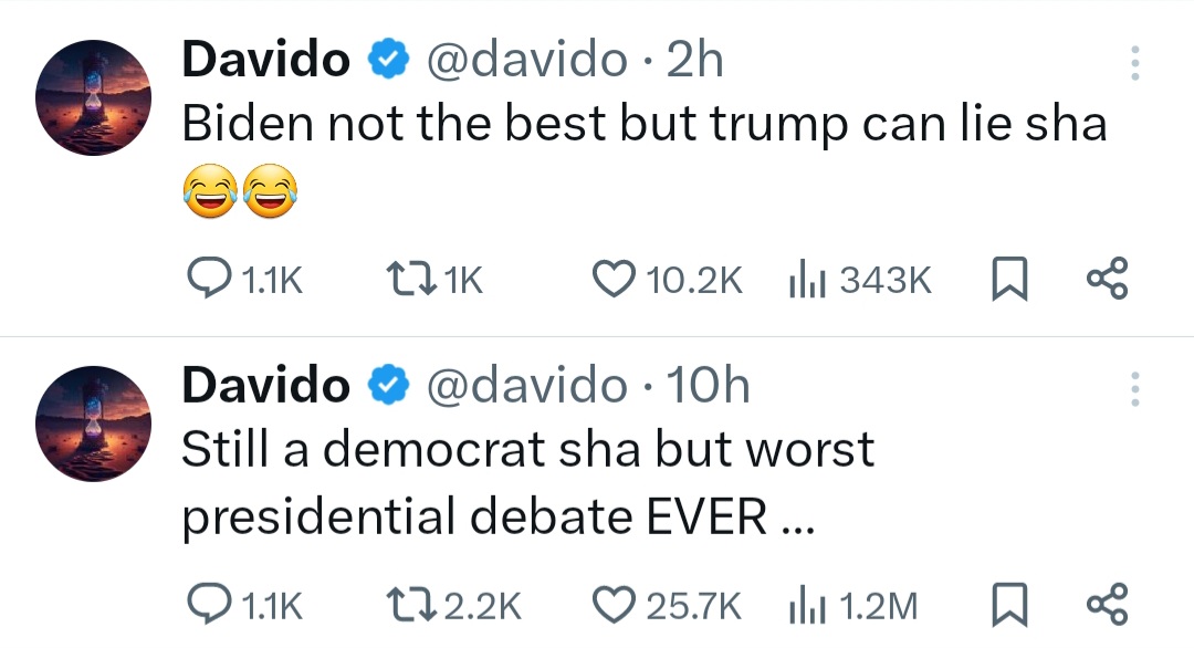 "Worst Presidential debate ever" Davido reacts to US Presidential debate as he reveals what he thinks of Trump