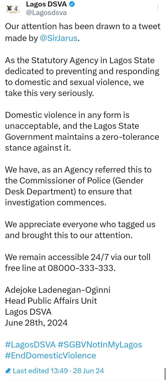 Lagos State Domestic Violence Agency reacts after Muslim businessman admitted to beating his wife because she objected to him taking a second wife
