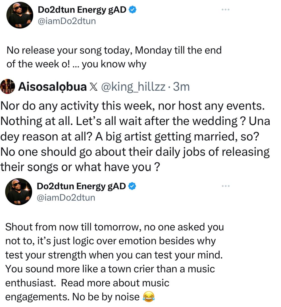OAP Dotun responds after he was criticized for advising entertainers not to release any songs this week due to Davido?s wedding