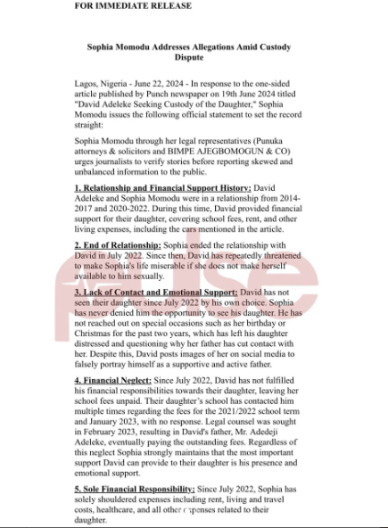 Custody battle: Davido has not seen his daughter since July 2022 by his own choice. I only denied him access to my body and intimacy - Sophia Momodu breaks her silence