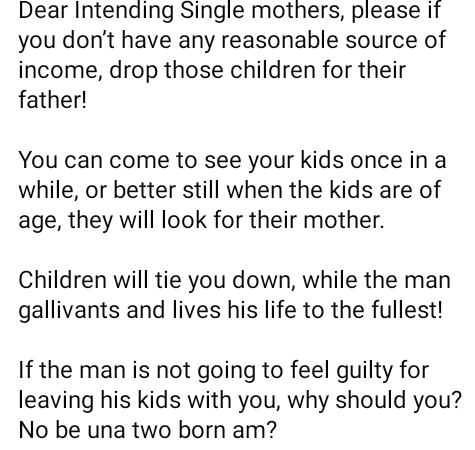 “If you don’t have any source of income, drop those children for their father” – Nigerian lady advises single mothers after woman abandoned her husband and child