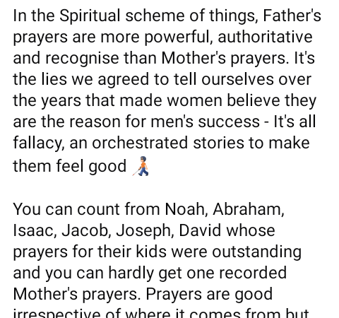 “In the spiritual scheme of things, father’s prayers are more powerful and authoritative than mother’s prayers” – Nigerian medical doctor says